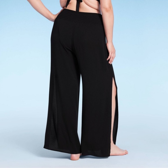 Women’s Smocked Waist Side Slit Cover Up Pants - Kona Sol - Large - Picture 3 of 7